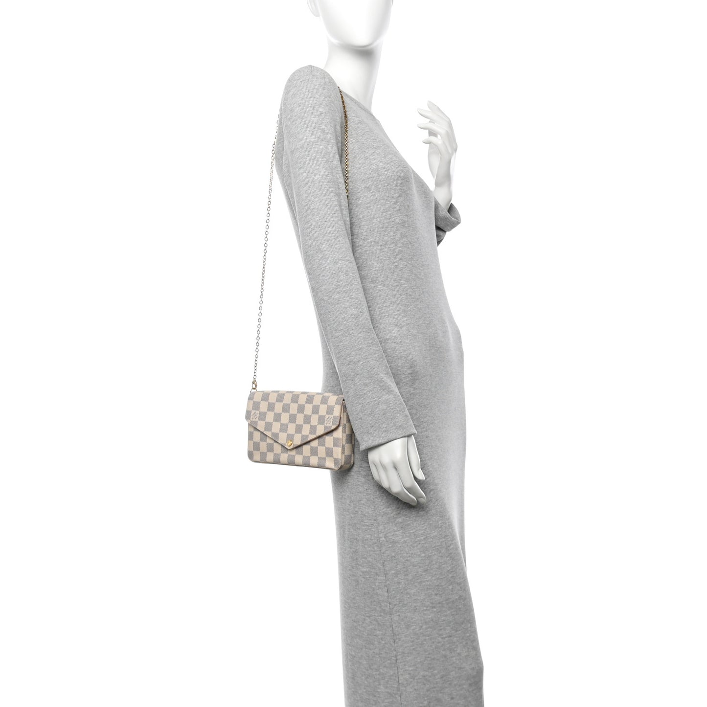Damier Azur Pochette Felicie Chain Wallet Rose Ballerine