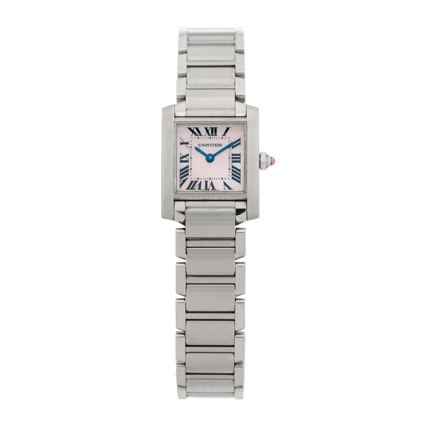 Stainless Steel Pink Mother of Pearl 20mm Tank Francaise Quartz Watch