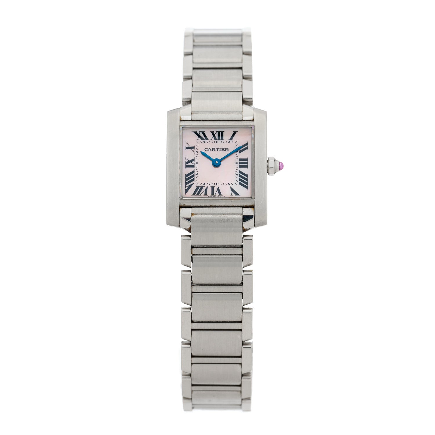 Cartier Stainless Steel Pink Mother of Pearl 20mm Tank Francaise Quartz Watch 1 of 4