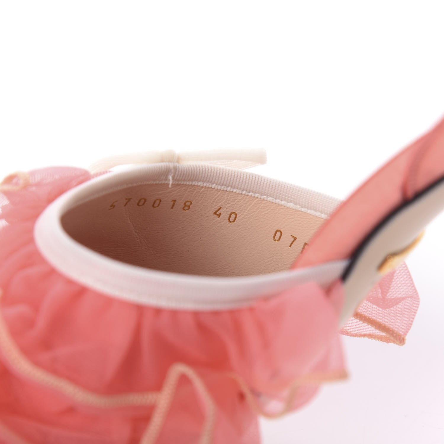 Gucci Tulle Ruffle Mid Heel Slingback Sandals 40 Peach White 7 of 10