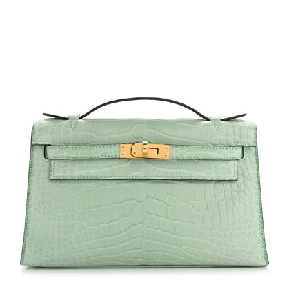 Hermes Matte Alligator Kelly Pochette Vert D'eau 1 of 10