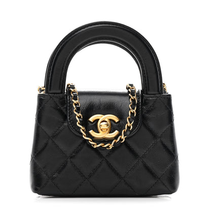 Chanel Shiny Aged Calfskin Quilted Mini Nano Kelly Shopper Black 1 of 10