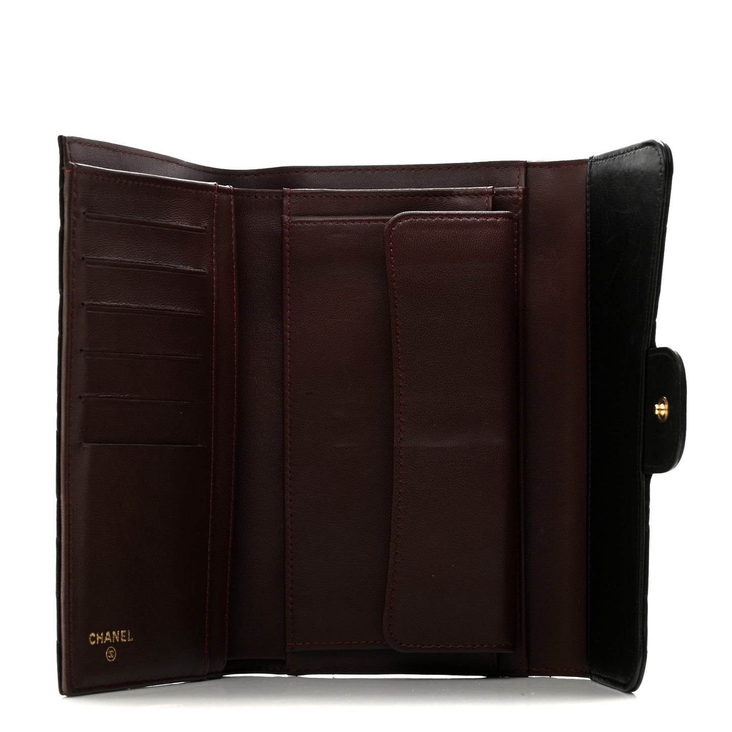 Lambskin Quilted Large Flap Wallet Black