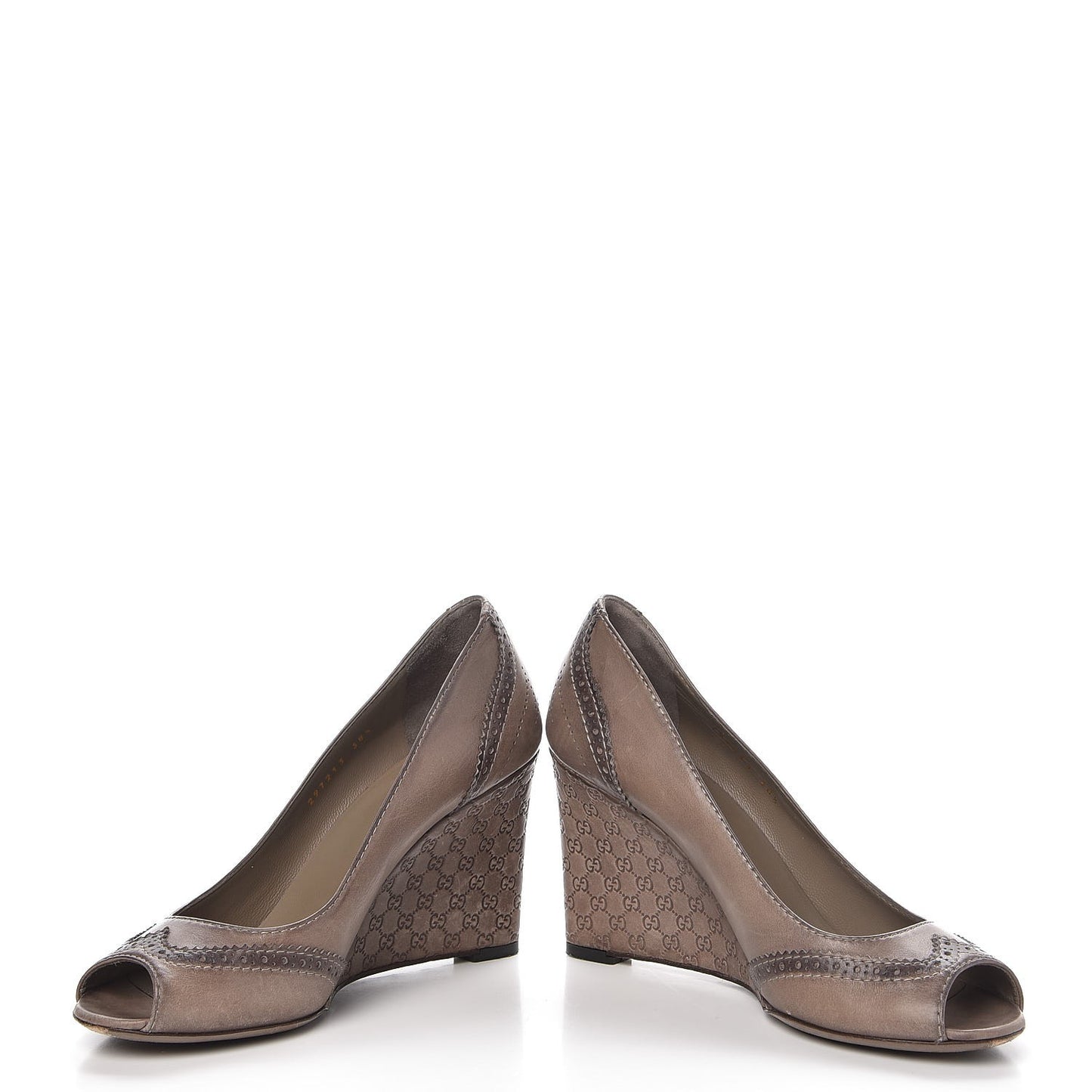 Saddle Soft Lux Tamponato MIcroguccissima Peep Toe Wedges 38.5 New Fango