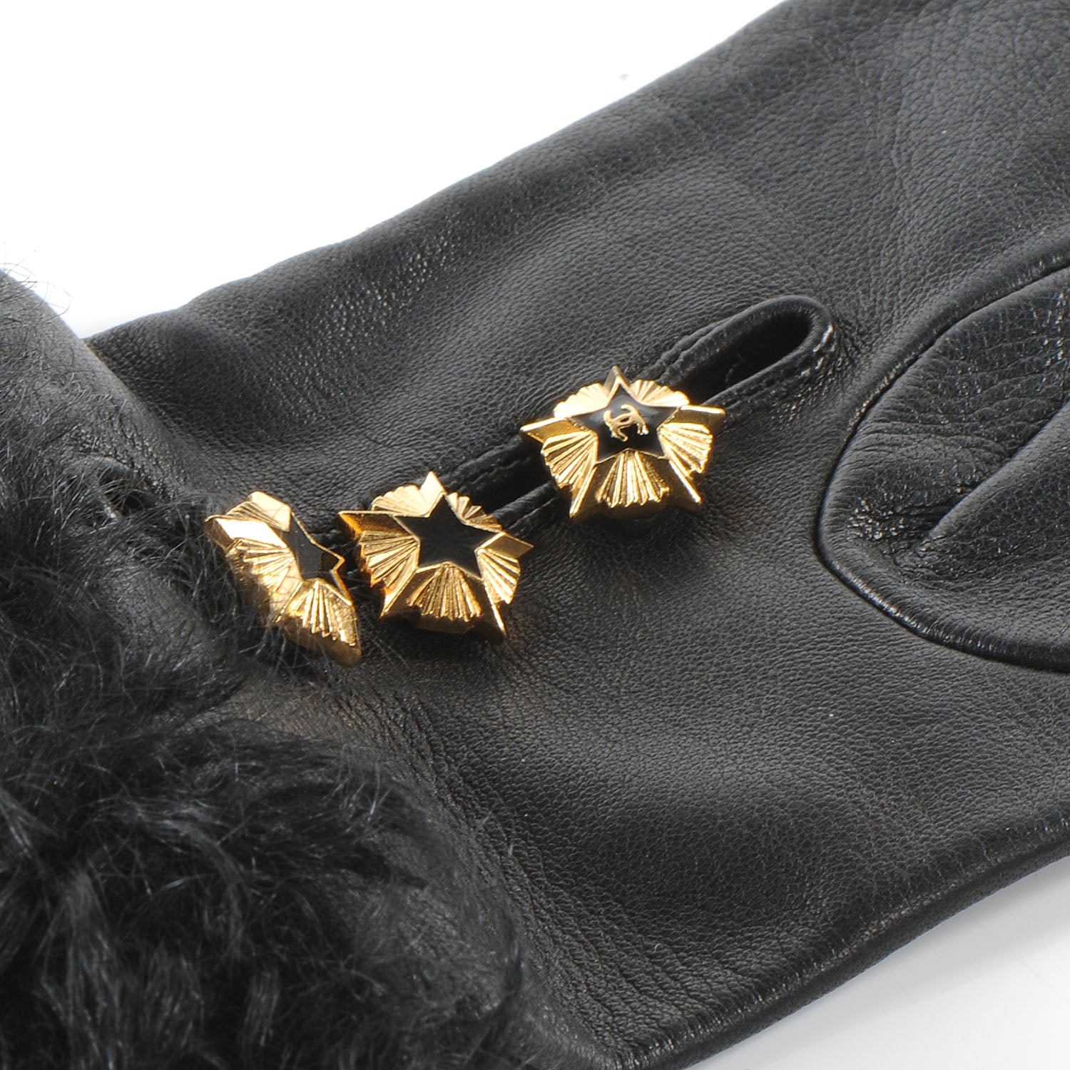 Chanel Lambskin Moscow Shearling Fingerless Gloves Black 3 of 4