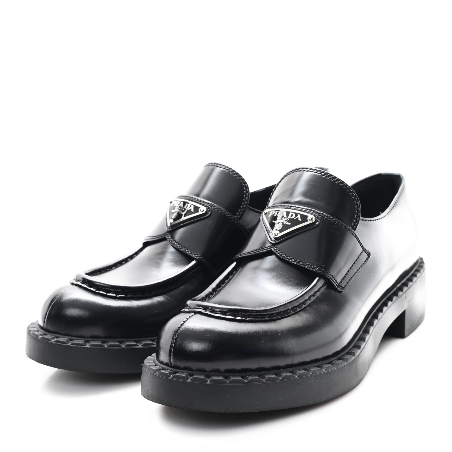 Prada Spazzolato Metal Triangle Logo 50mm Loafers 38 Black 4 of 9