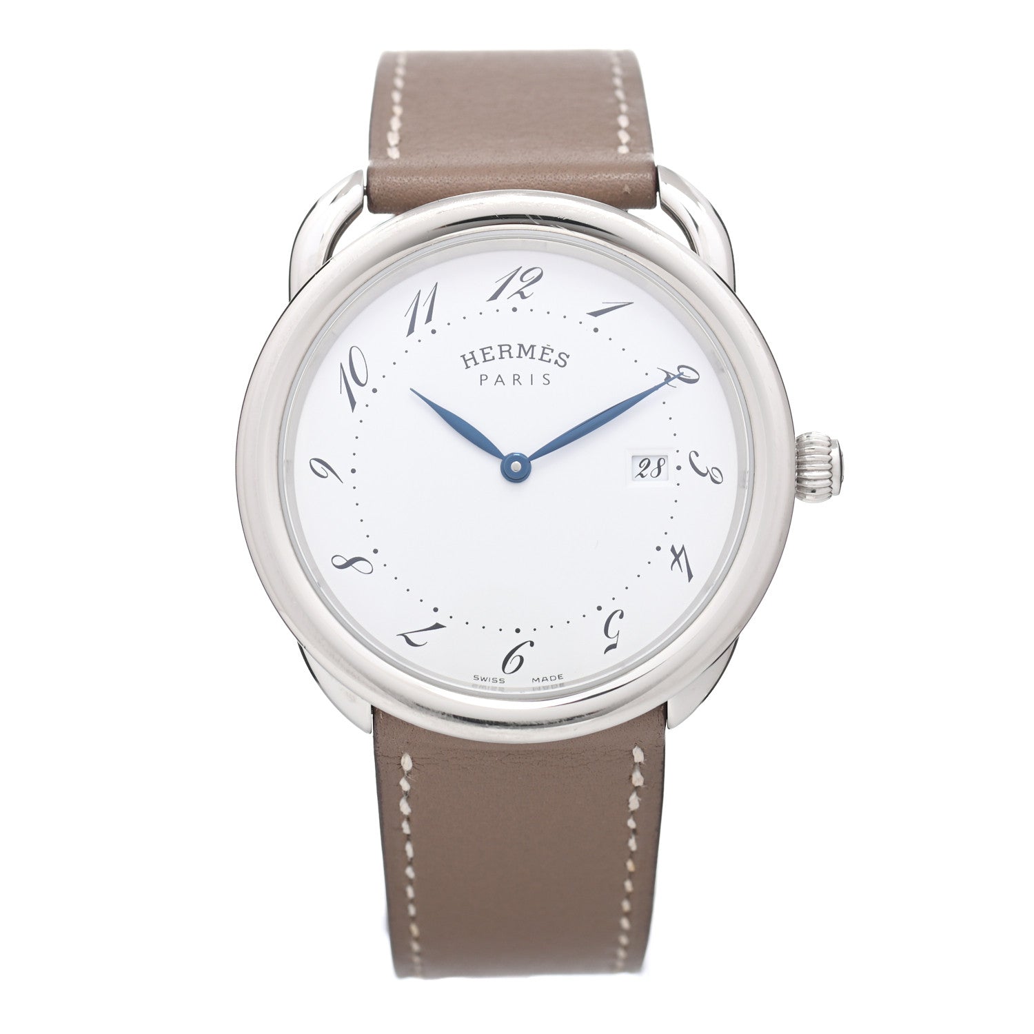 Hermes Stainless Steel Swift 38mm Arceau Quartz Watch Etoupe 1 of 4