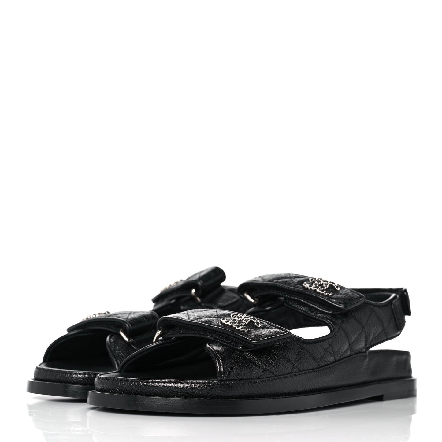 Grained Calfskin Velcro Dad Sandals 40 Black