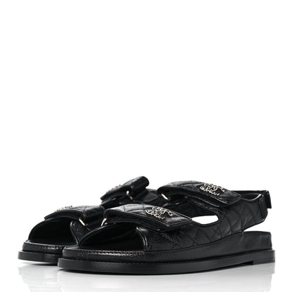 Chanel Grained Calfskin Velcro Dad Sandals 40 Black 3 of 9