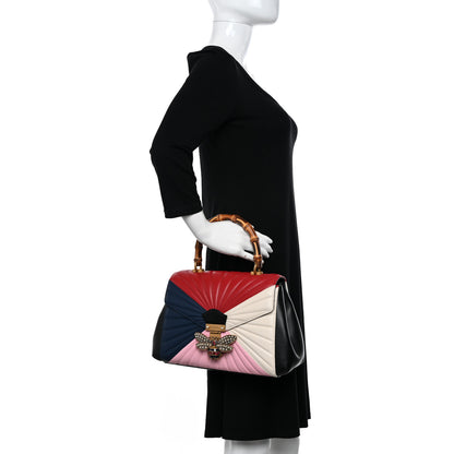 Gucci Calfskin Bamboo Trapuntata Queen Margaret Top Handle Bag Blue Agata Hibiscus Red Mystic White Sugar Pink 2 of 12