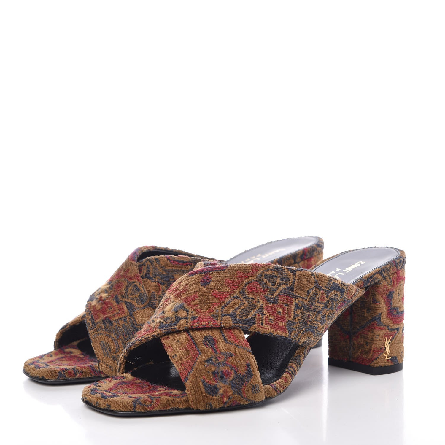 Saint Laurent Carpet Tapestry LouLou Mules 39 Oro Antico Sapphire Rouge 3 of 9