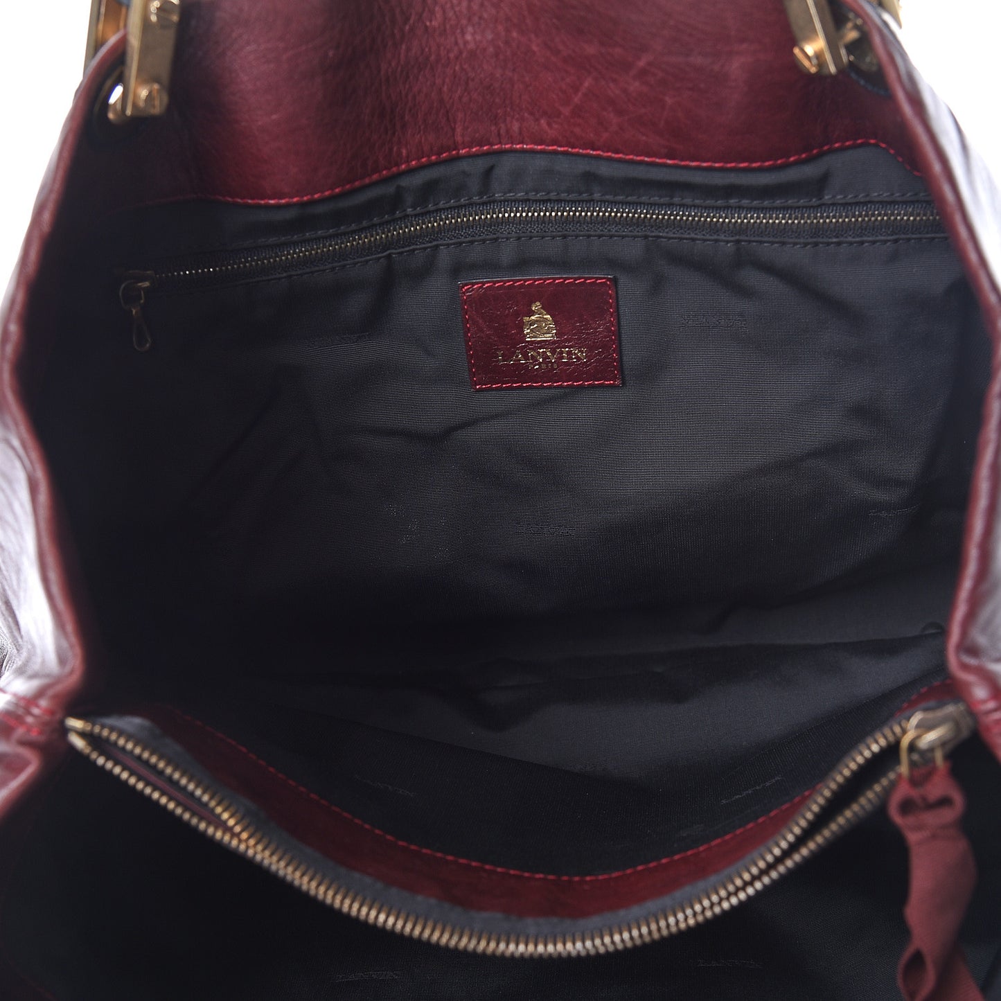 Crinkled Lambskin Tote Black Burgundy