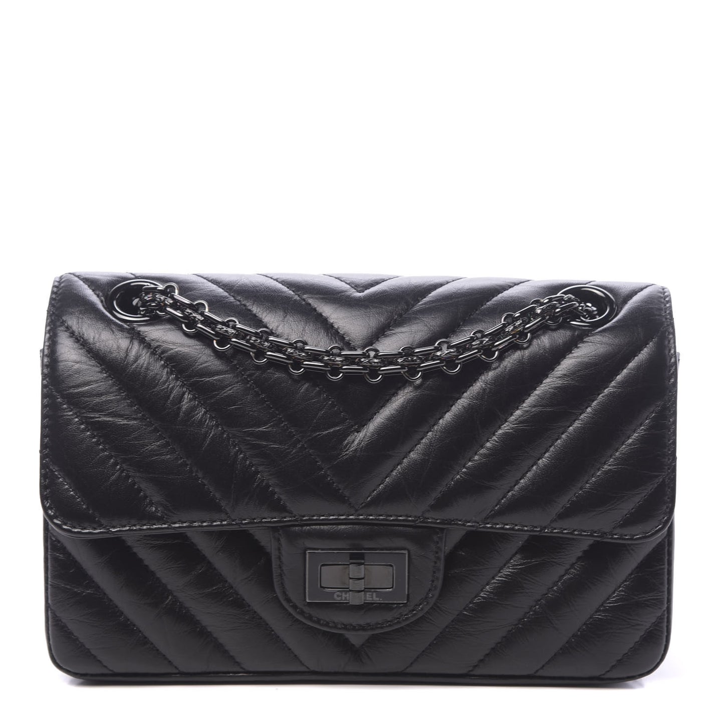 Aged Calfskin Chevron Quilted 2.55 Reissue Mini Flap So Black