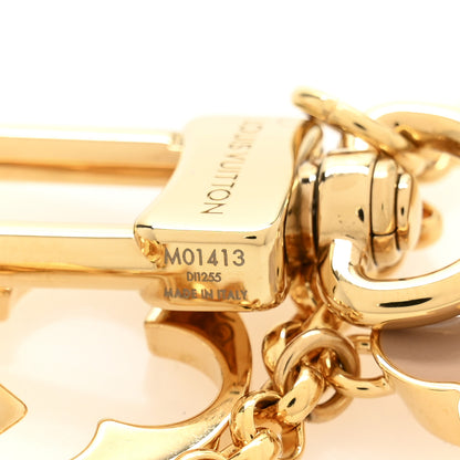 Louis Vuitton Brass Enamel Fleur De Monogram Bag Charm Chain Gold 4 of 5