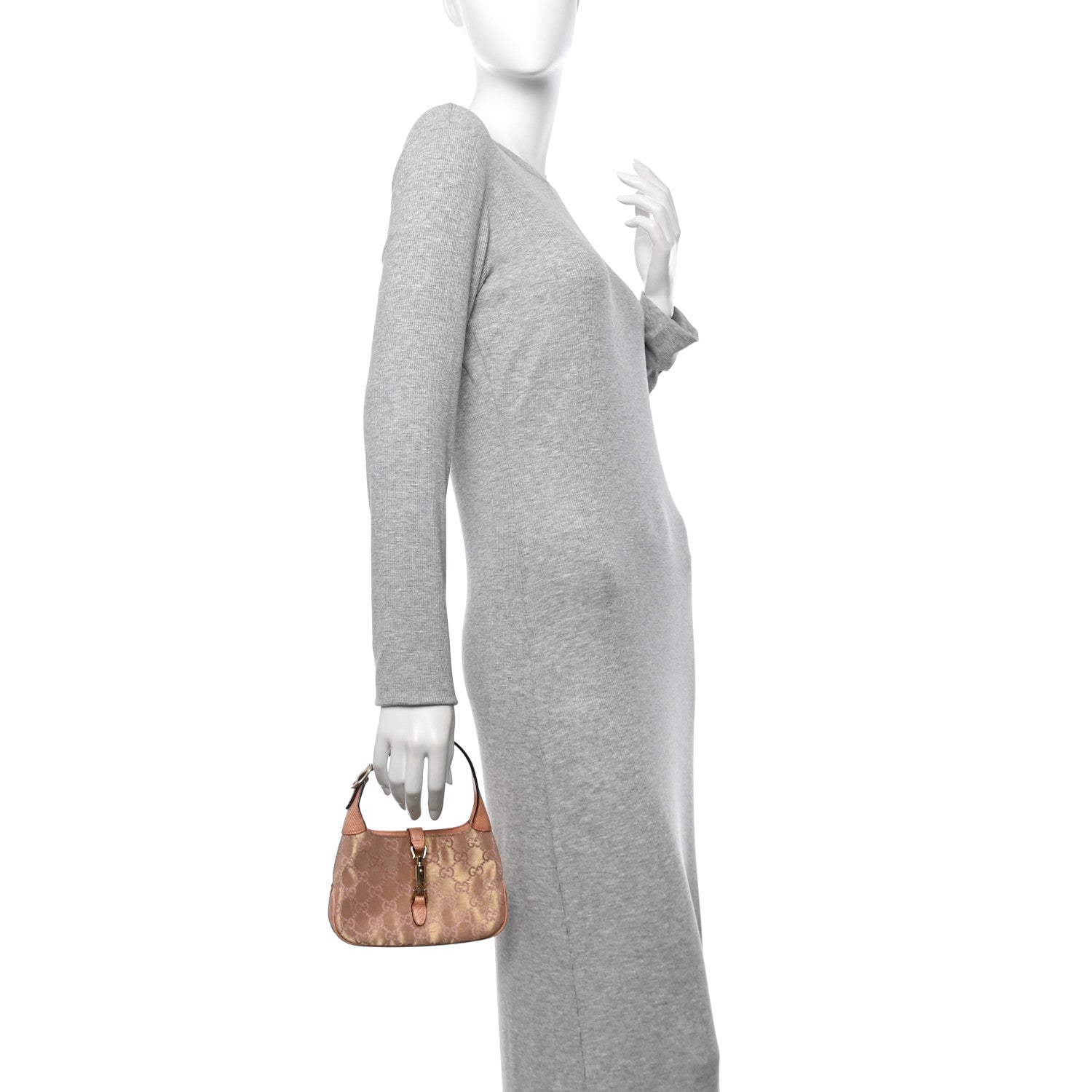 Gucci Metallic Monogram Lizard Jackie O Hobo Pink 2 of 12