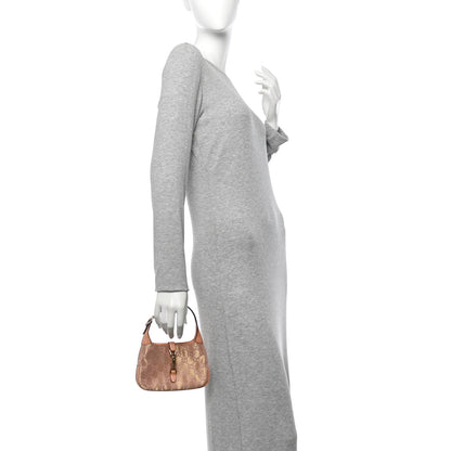 Gucci Metallic Monogram Lizard Jackie O Hobo Pink 2 of 12