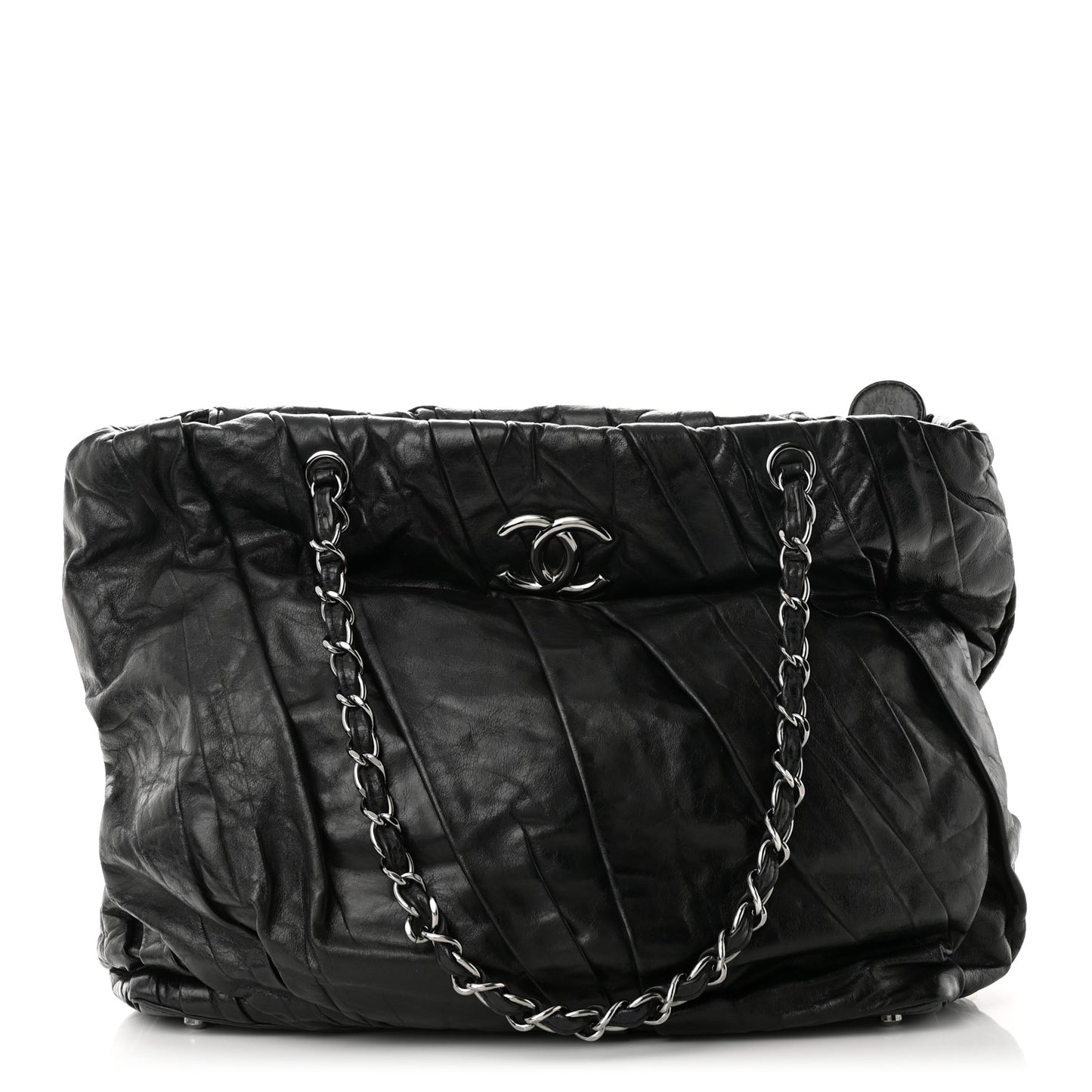 Glazed Calfskin Large Twisted Tote Black