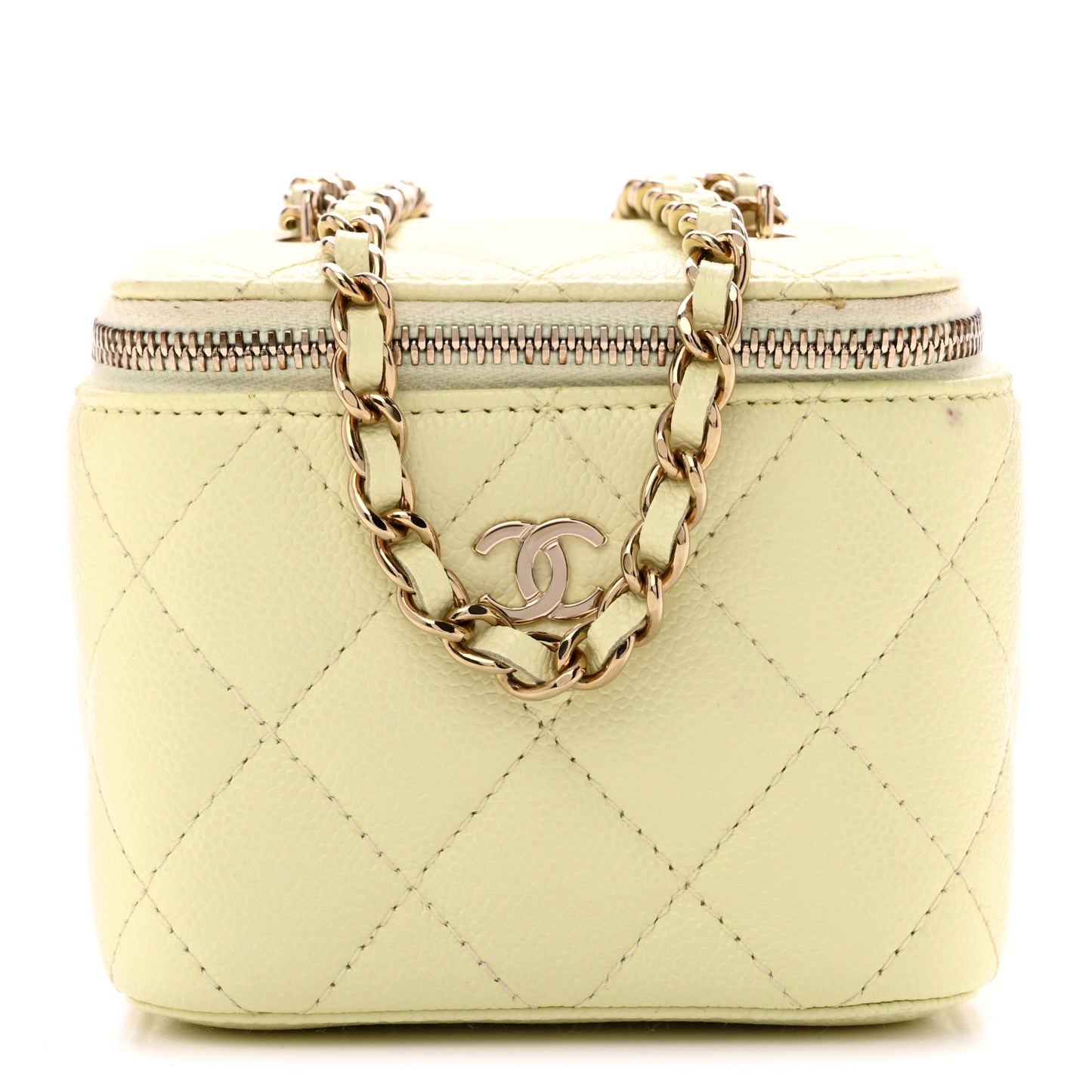 Caviar Quilted Mini Vanity Case With Chain Light Yellow