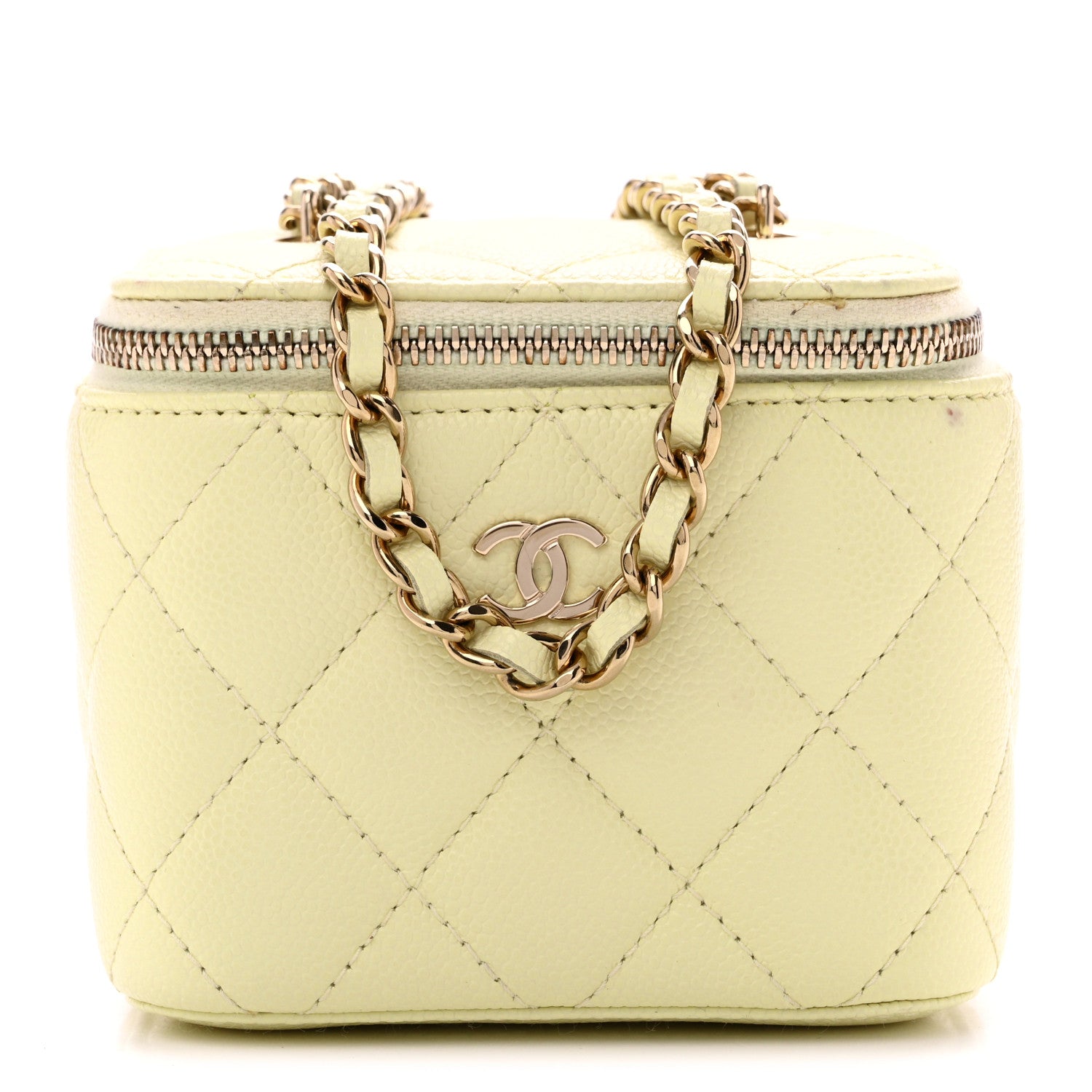 Chanel Caviar Quilted Mini Vanity Case With Chain Light Yellow 1 of 13