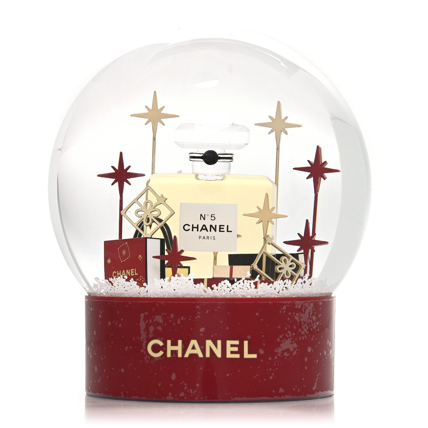 Glass N°5 Perfume Bottle Snow Globe Red
