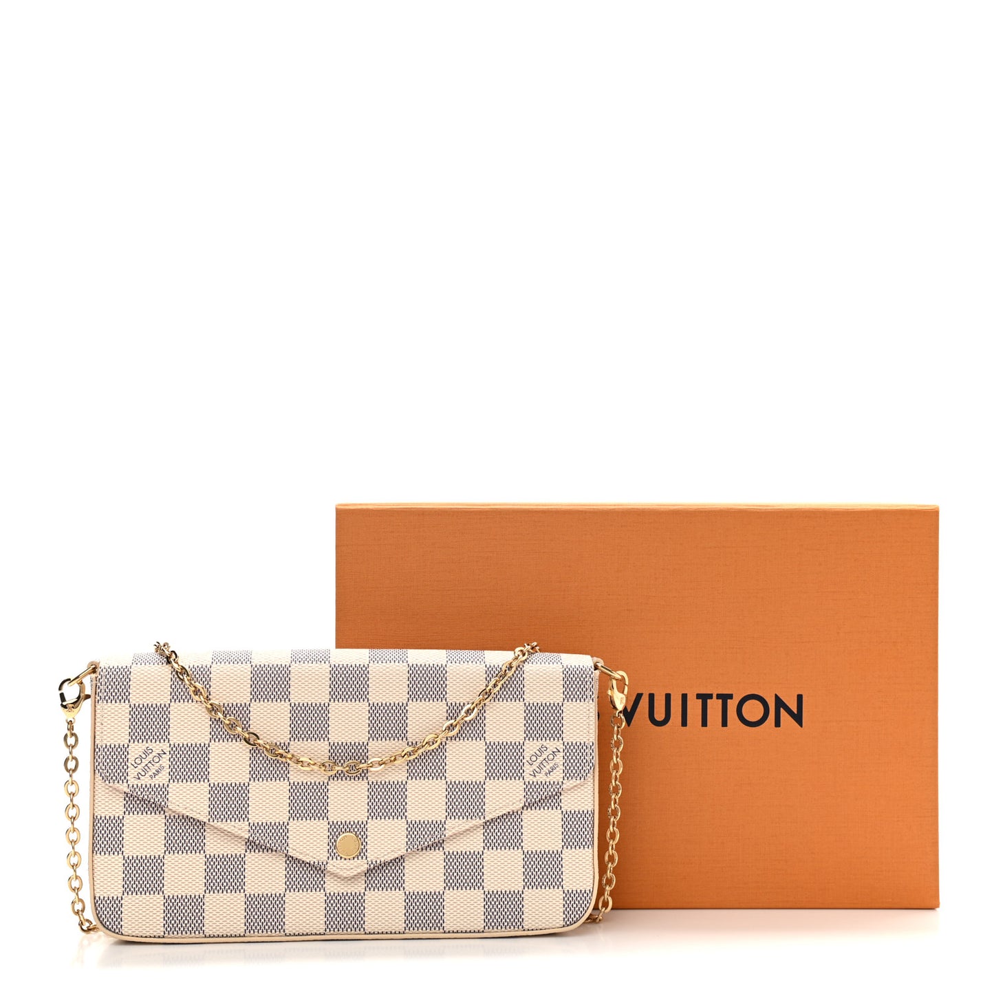 Damier Azur Pochette Felicie Chain Wallet Rose Ballerine