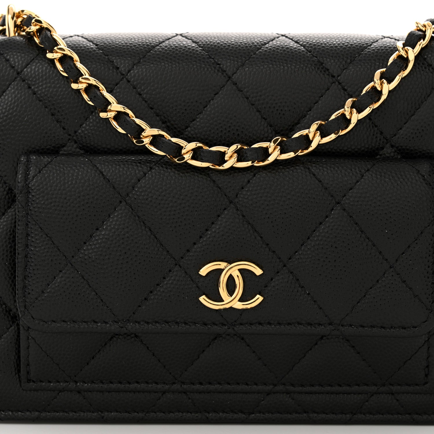 Chanel Caviar Quilted Pocket Clutch With Chain WOC Black 9 of 13