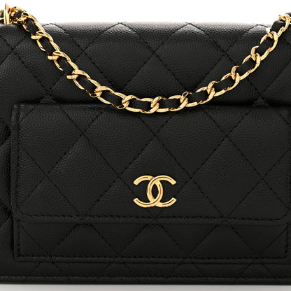 Chanel Caviar Quilted Pocket Clutch With Chain WOC Black 9 of 13