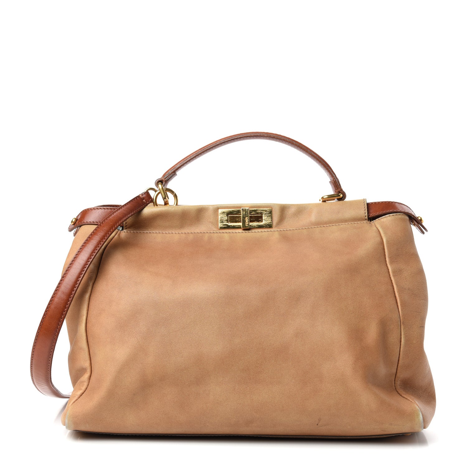 Fendi Vitello Saddle Denim Large Peekaboo Iconic Satchel Brown 1 of 9