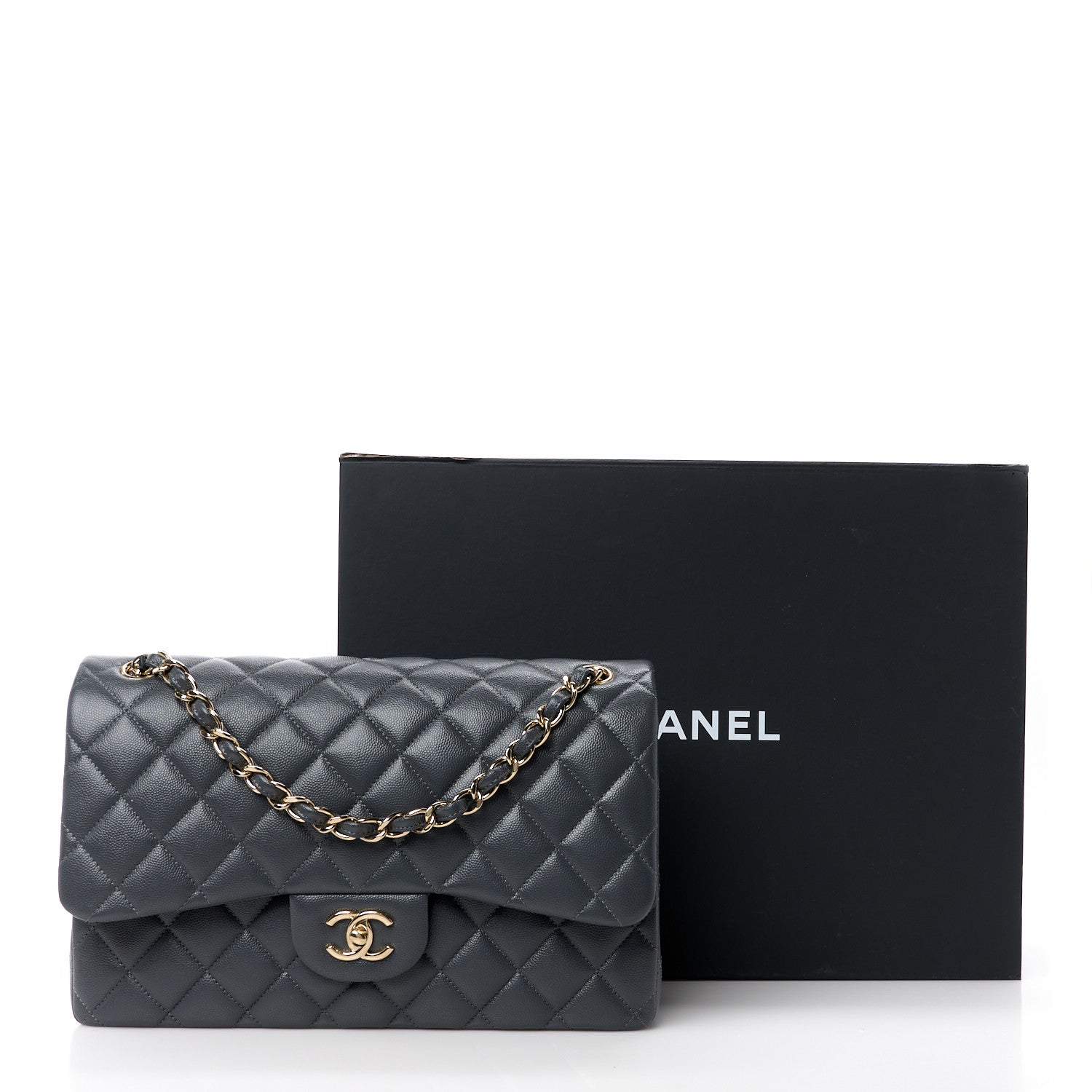 Chanel Caviar Quilted Jumbo Double Flap Dark Grey 12 of 12