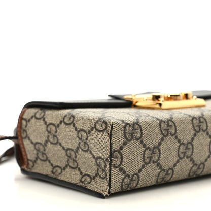 Gucci GG Supreme Monogram Calfskin Mini Padlock Top Handle Shoulder Bag Beige Black Cuir 7 of 9