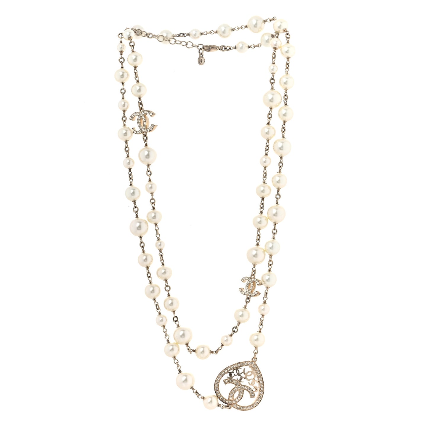 Swarovski Crystal Pearl CC Heart Necklace Gold