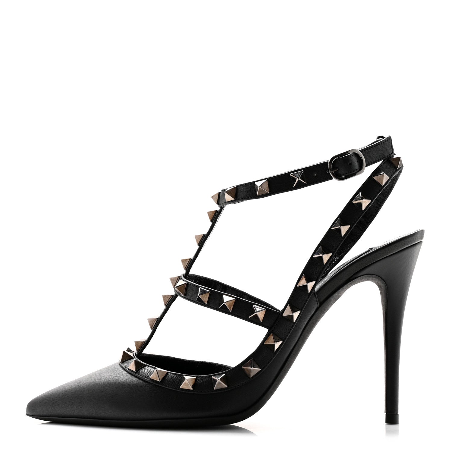 Valentino Garavani Calfskin Nappa Rockstud Ankle Strap 100mm Pumps 38 Black 1 of 11