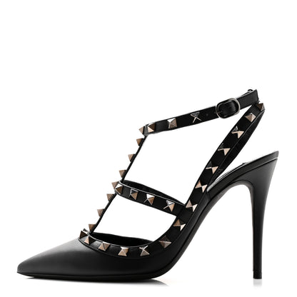 Valentino Garavani Calfskin Nappa Rockstud Ankle Strap 100mm Pumps 38 Black 1 of 11