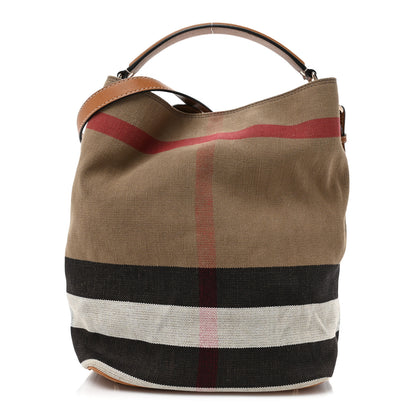 Burberry Canvas Mega Check Medium Ashby Hobo Saddle Brown 1 of 16