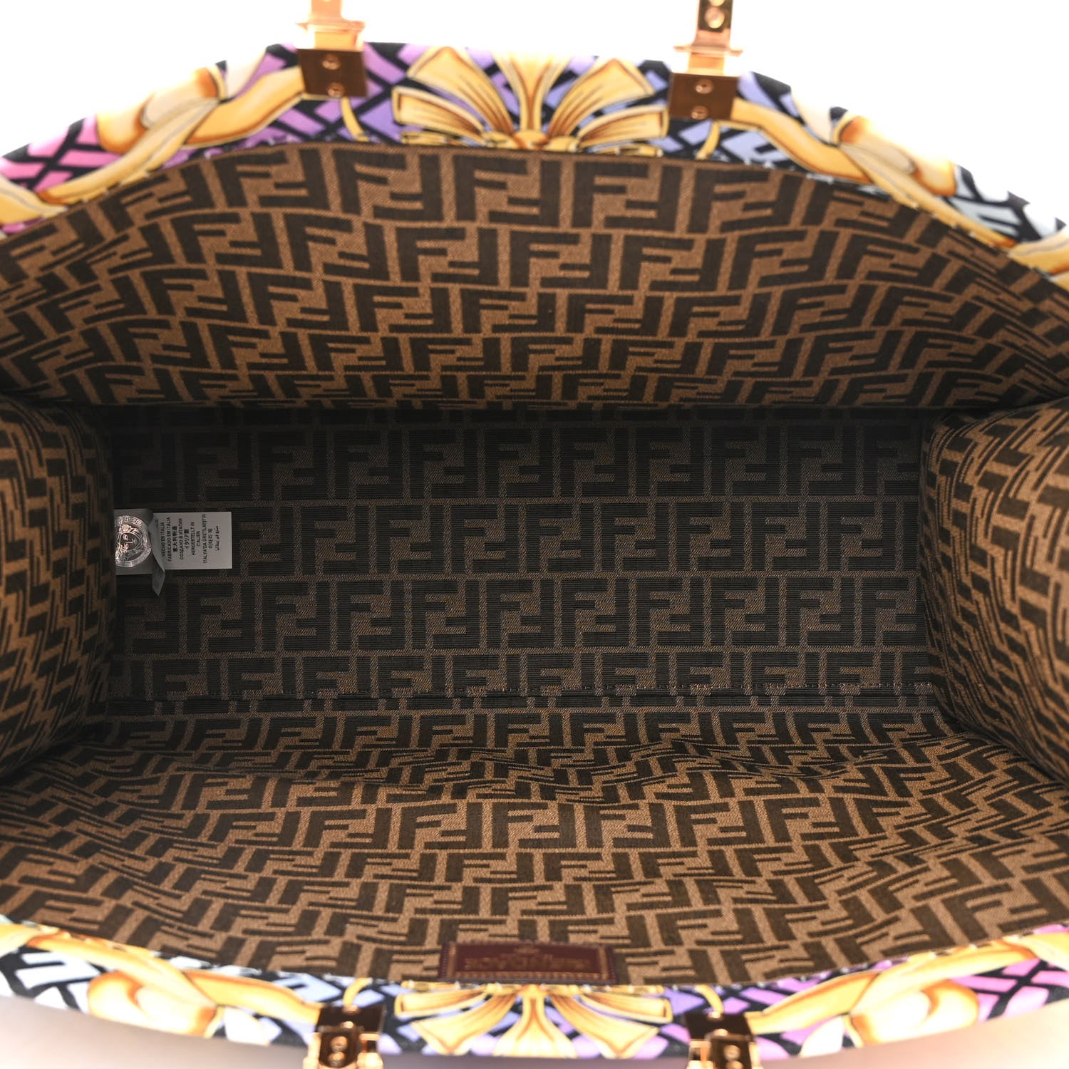 Fendi X VERSACE Canvas Printed Plexiglass Fendace FF Baroque XL Fendi Sunshine Shopper Tote Gold 5 of 9