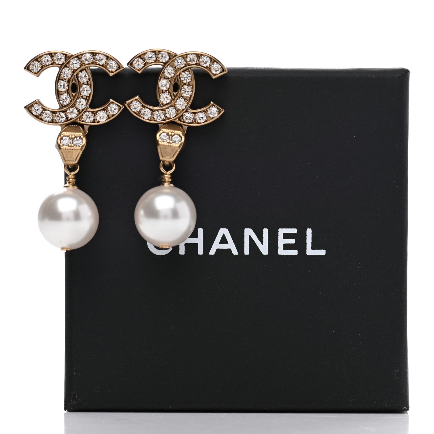 Chanel Crystal Pearl CC Drop Earrings Gold 5 of 5