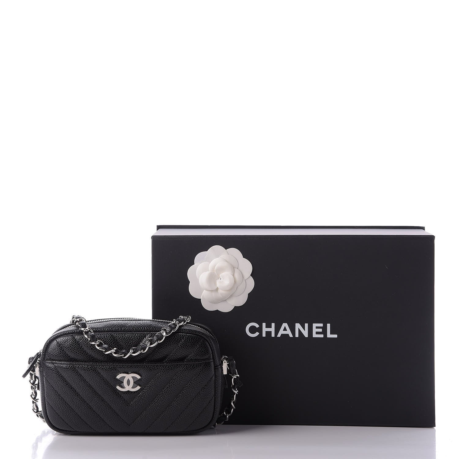 Chanel Caviar Chevron Quilted Camera Case Black 10 of 10