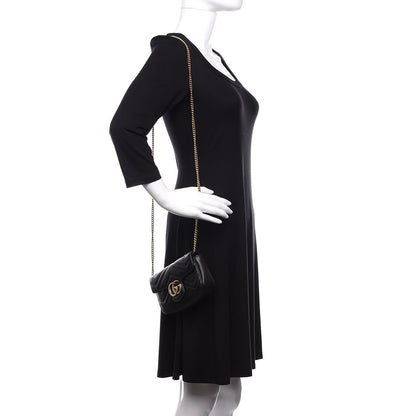 Gucci Calfskin Matelasse Super Mini GG Marmont Shoulder Bag Black 2 of 9