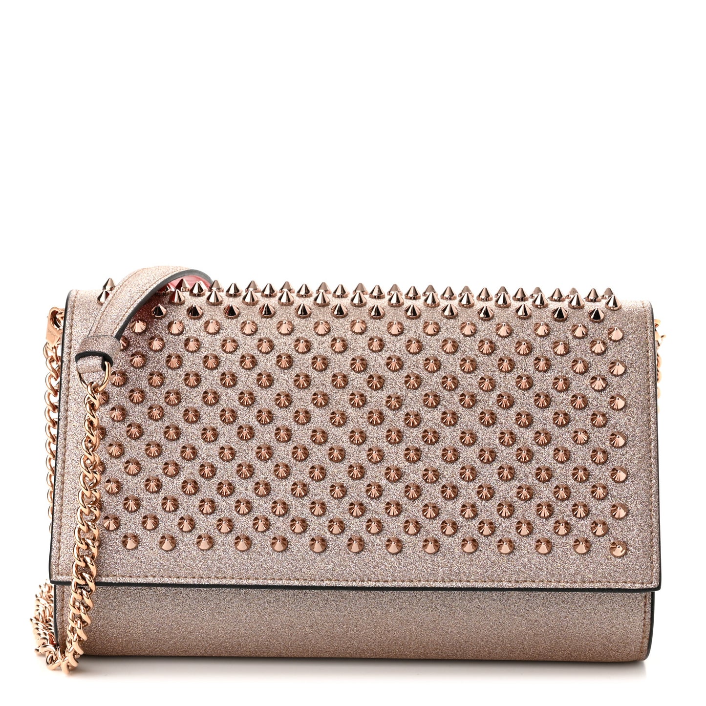 Metallic Calfskin Glitter Spikes Multimetal Paloma Clutch Rose Gold