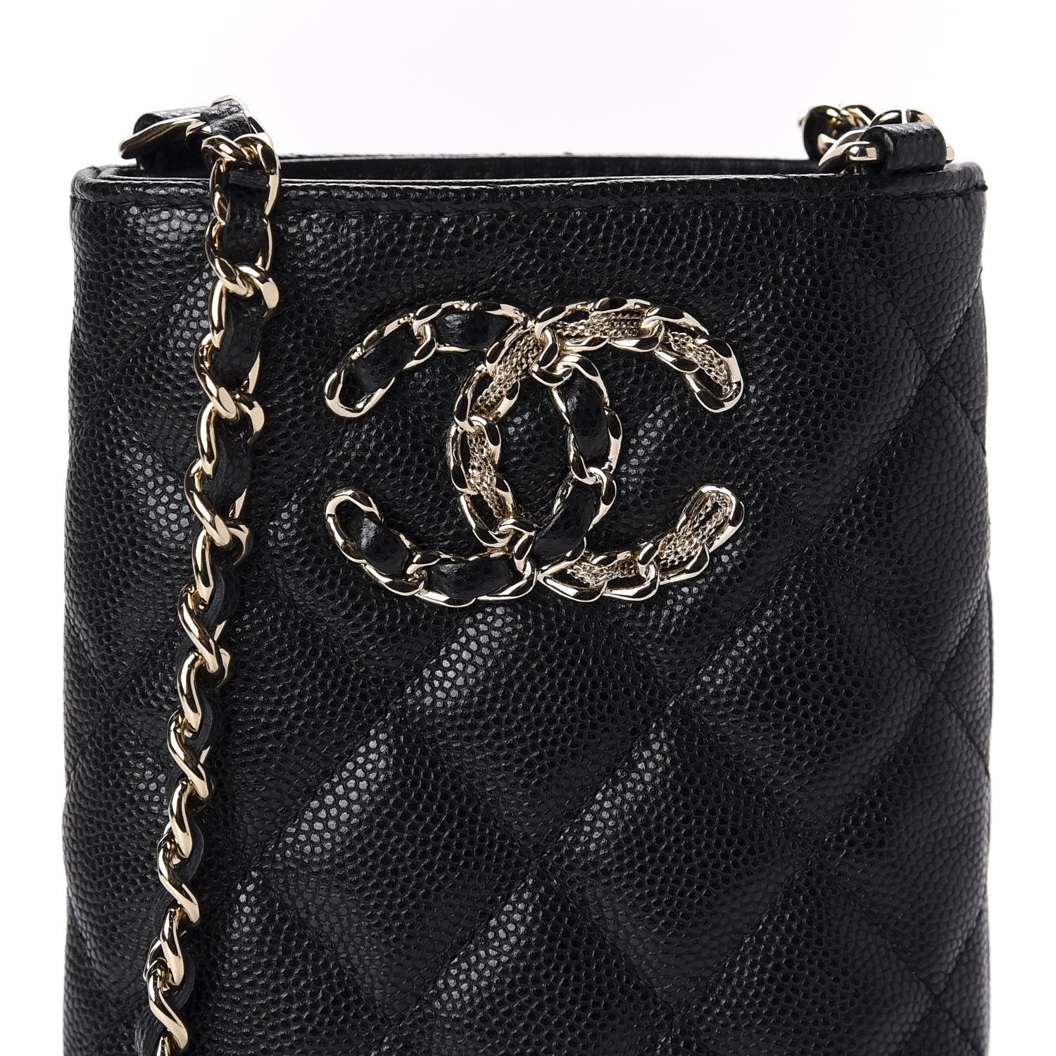 Chanel Caviar Quilted French New Wave Phone Holder With Chain Black 11 of 12