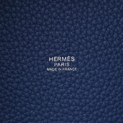 Hermes Taurillon Clemence Casaque Picotin Lock 22 MM Bleu Saphir Bleu Brighton 6 of 13