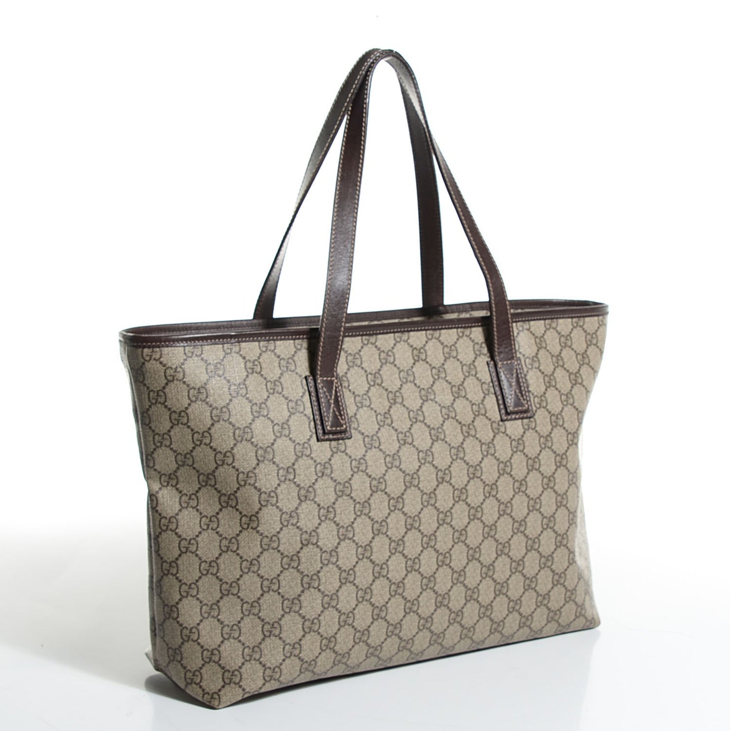 GG Supreme Monogram Medium Zippered Shopping Tote Dark Brown