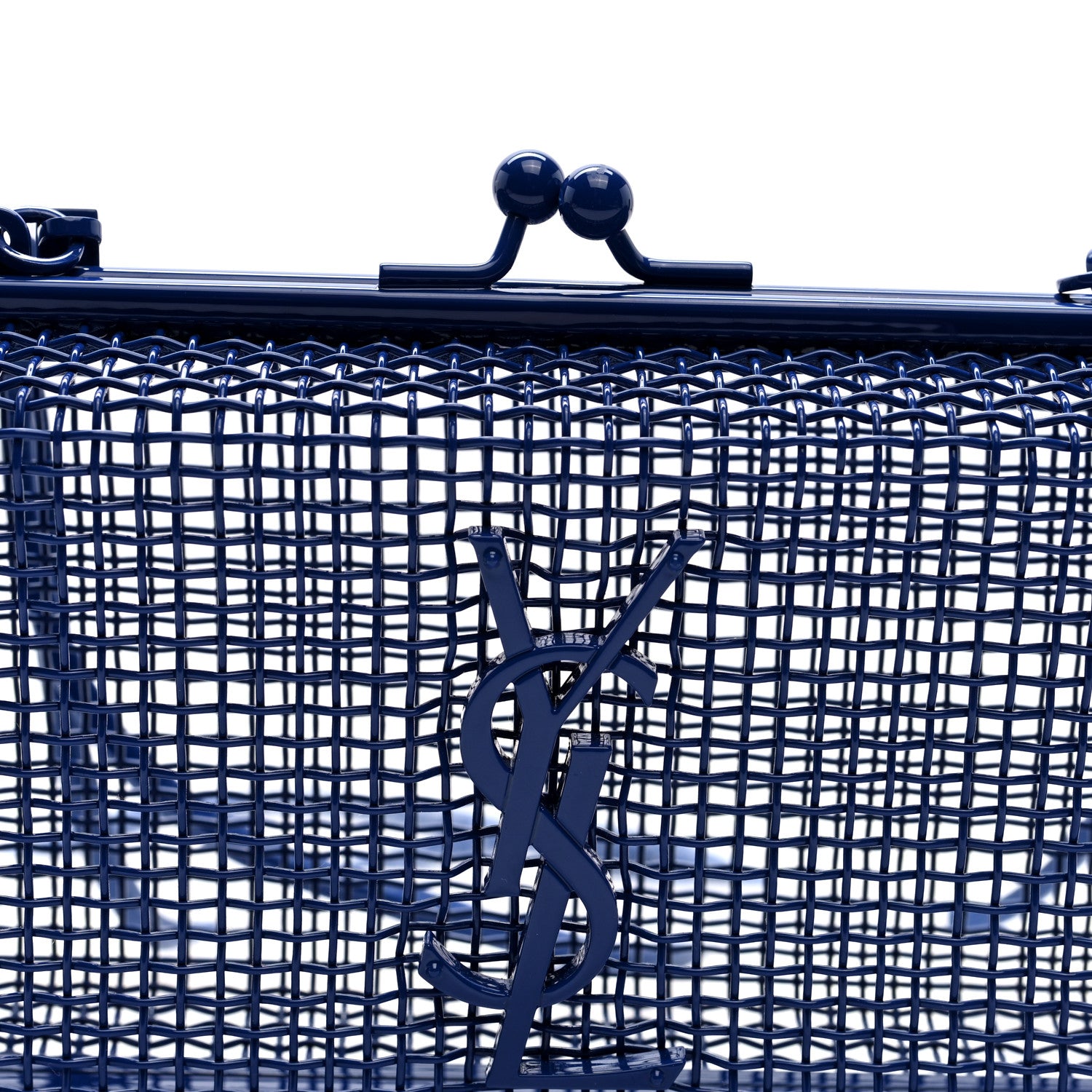Saint Laurent Brass Lambskin Monogram Cassandre Cage Bag Blue