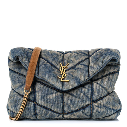 Saint Laurent Denim Quilted Toy Loulou Puffer Monogram Chain Satchel Blue Cinnamon 1 of 13