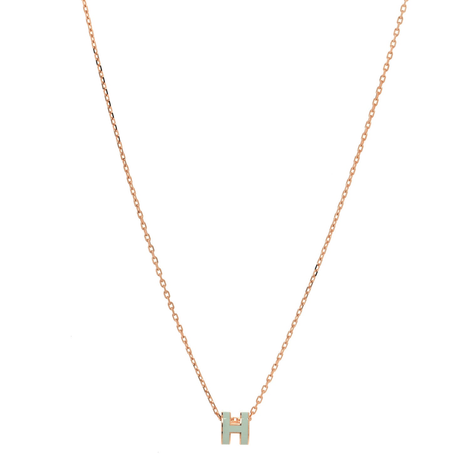 Hermes Lacquered Rose Gold Mini Pop H Pendant Necklace Bleu Zephyr 1 of 5