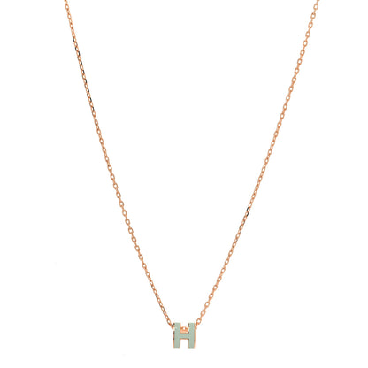 Hermes Lacquered Rose Gold Mini Pop H Pendant Necklace Bleu Zephyr 1 of 5