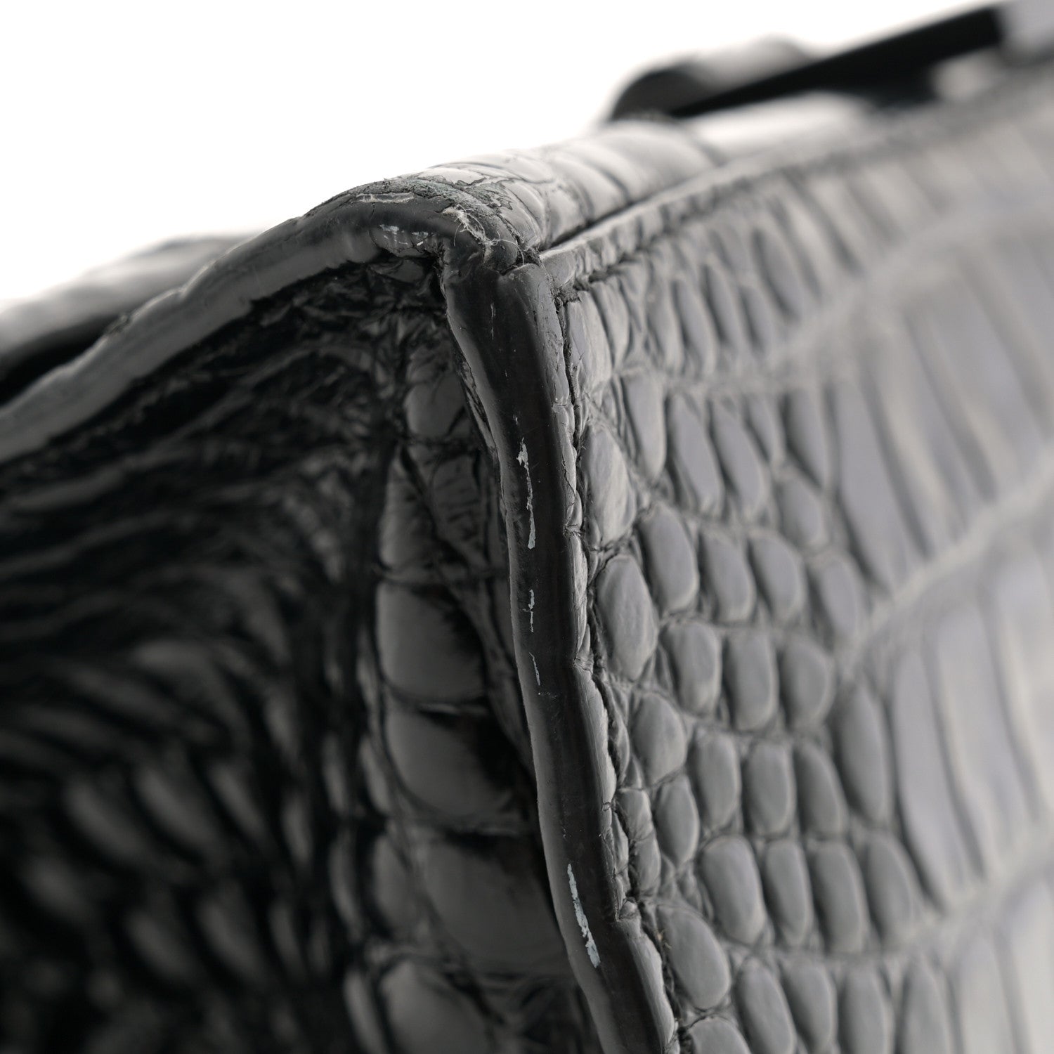 Balenciaga Shiny Calfskin Monochrome Crocodile Embossed Small Hourglass Top Handle Bag Black 10 of 17