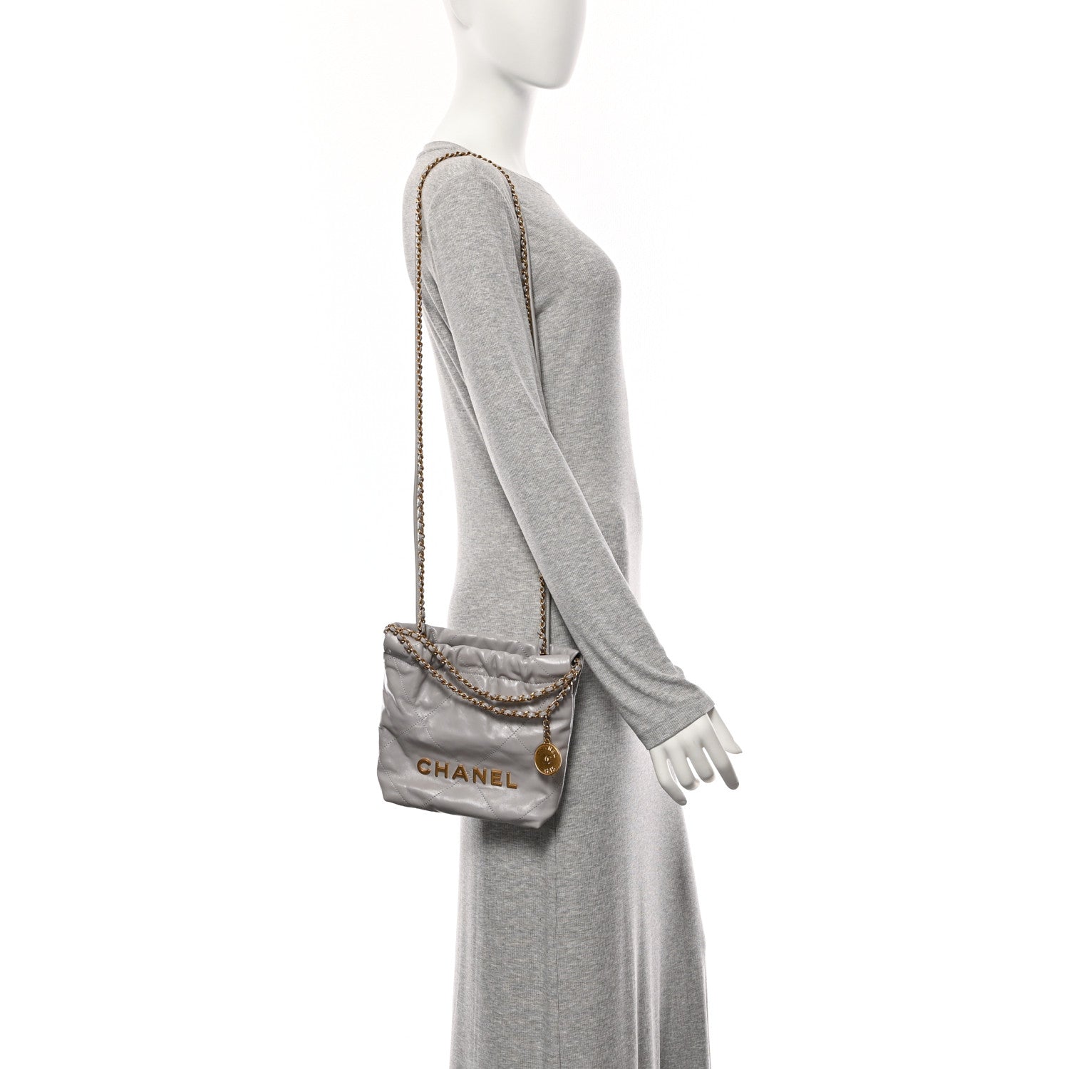 Chanel Shiny Calfskin Quilted Mini Chanel 22 Grey 2 of 11