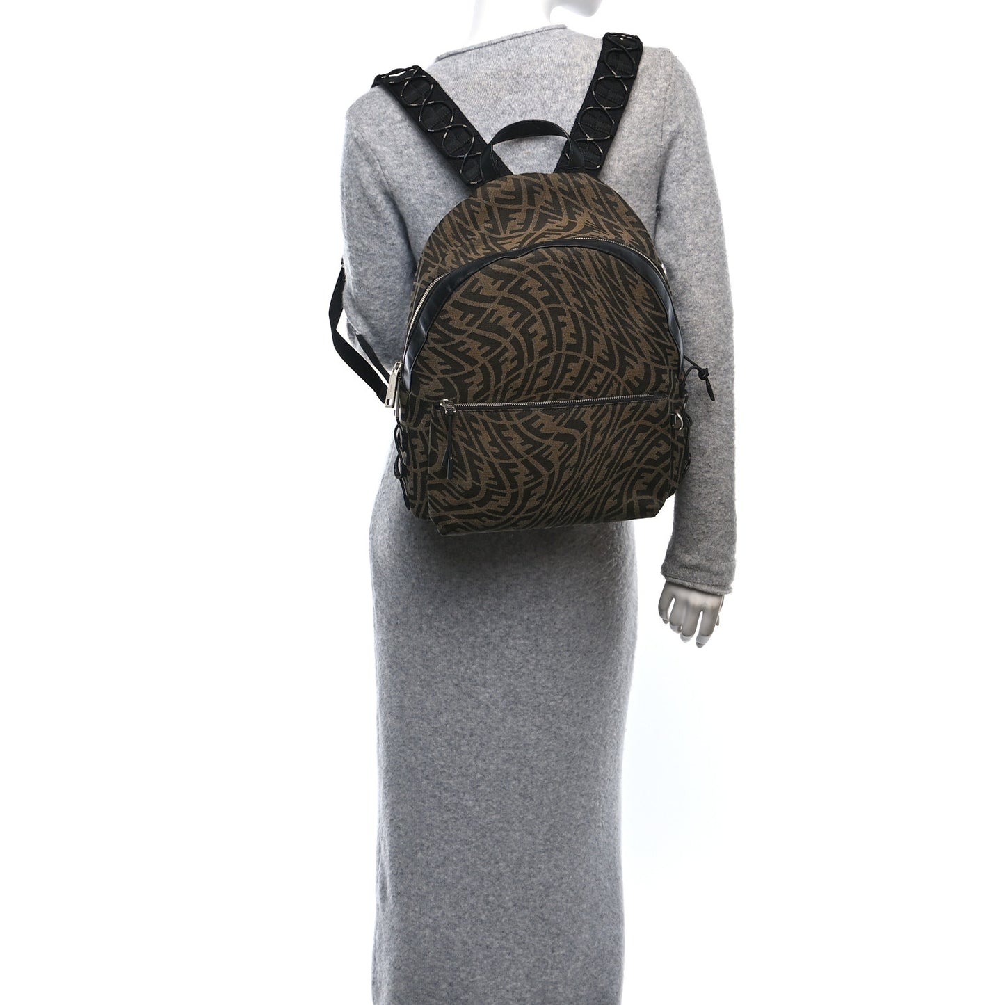 X SARAH COLEMAN Fabric Jacquard Vitello Grace Light Woven Lanyard FF Vertigo Pouch Pocket Backpack Tobacco Moro Black