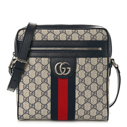 Gucci GG Supreme Monogram Textured Dollar Calfskin Web Small Ophidia Messenger Bag Beige Blue 1 of 8